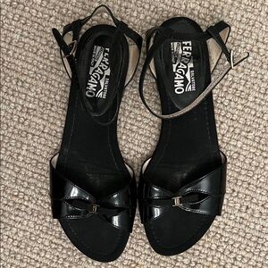 Salvatore Ferragamo Black Patent Sandals